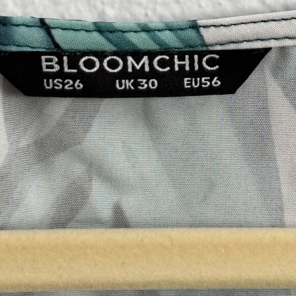 Bloomchic Plus Size US 26 Green Leaf Print Dress V-Neck Short Sleeve - Picture 2 of 12